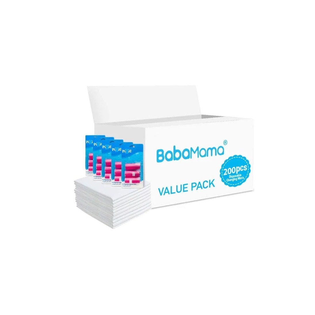 Babamama - Changing Mats 200 + Pack Of 5 Refill Pink 300 Nappy Bags