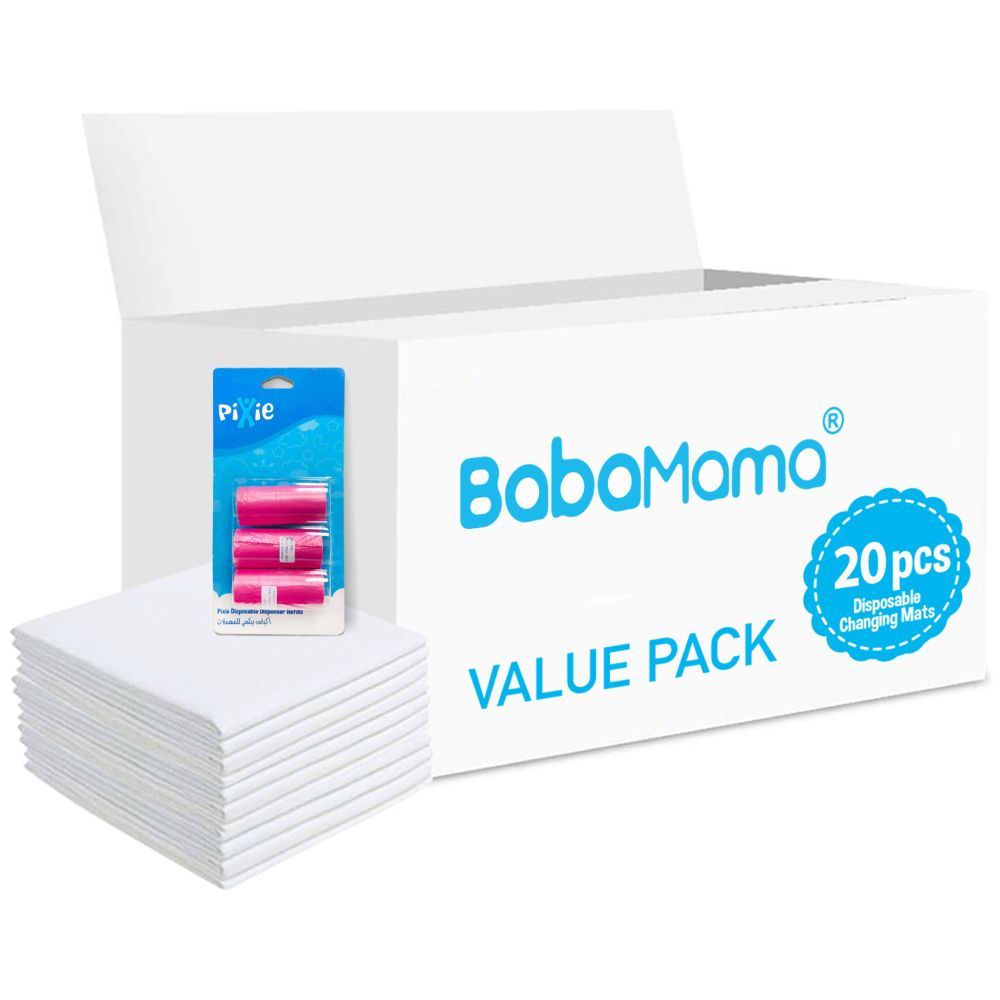 Babamama - Changing Mats 20 + Pack Of 1 Refill Pink 60 Nappy Bags