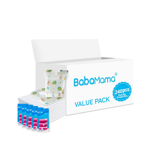 Babamama - Changing Mats 240 + Pixie - Bib 240 + Pack Of 5 Refill Pink 300 Nappy Bags