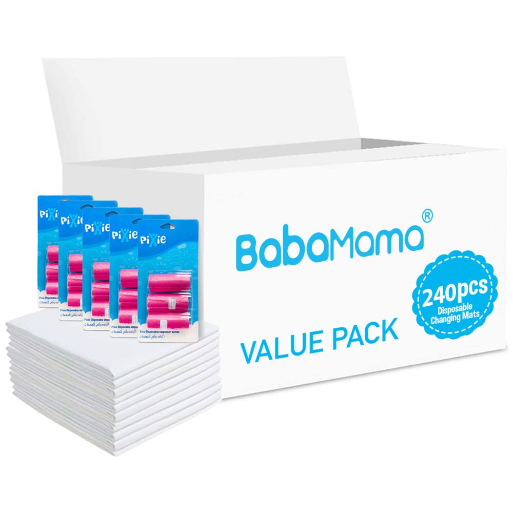 Babamama - Changing Mats 240 + Pack Of 5 Refill Pink 300 Nappy Bags