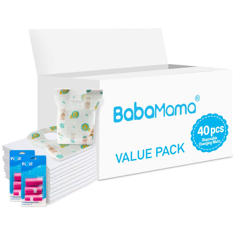 Babamama - Changing Mats 40 + Pixie - Bib 40 + Pack Of 2 Refill Pink 120 Nappy Bags