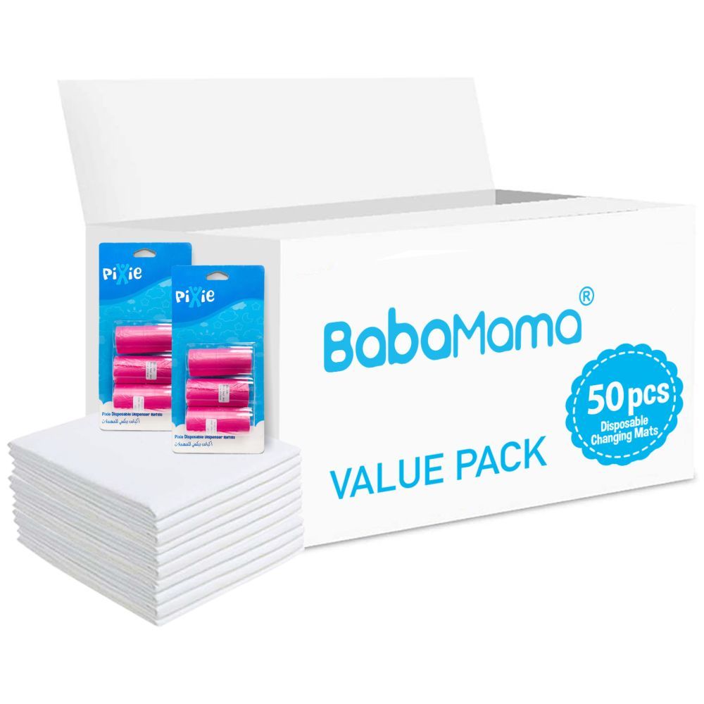 Babamama - Changing Mats 50 + Pack Of 2 Refill Pink 120 Nappy Bags