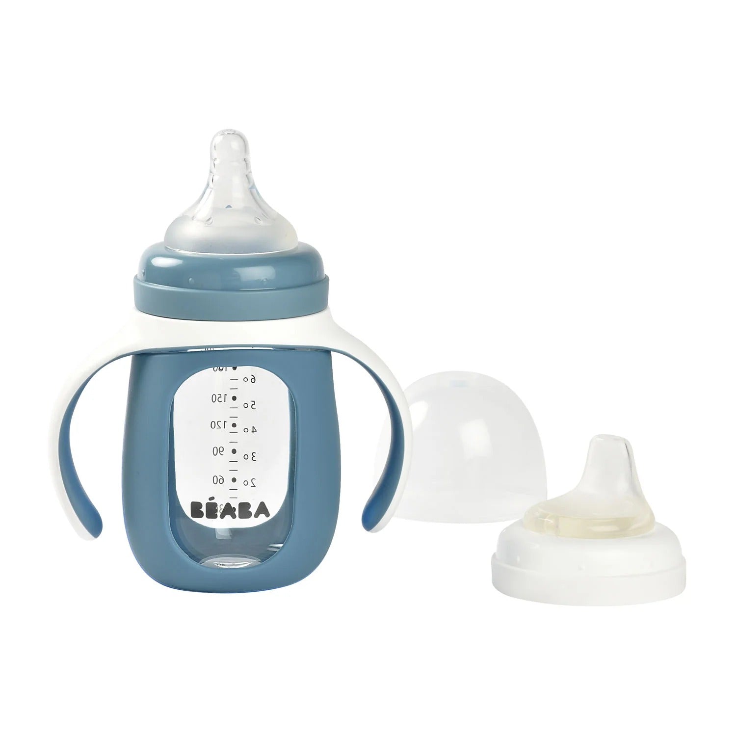 Beaba - 2-in-1 Learning Bottle - 210ml - w/ Silicone Sleeve - Blue