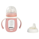 Beaba - 2-in-1 Learning Bottle - 210ml - Silicone Sleeve - Old Pink