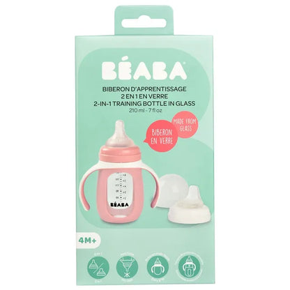 Beaba - 2-in-1 Learning Bottle 210ml with Silicone Sleeve - Pink