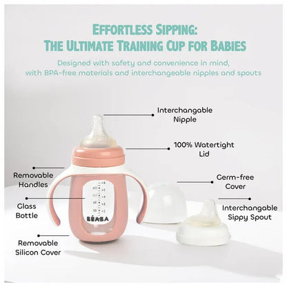 Beaba - 2-in-1 Learning Bottle 210ml with Silicone Sleeve - Pink
