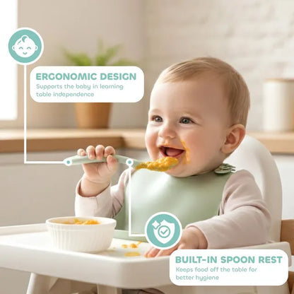 Beaba - 2nd Age Silicone Baby Spoon - Misty Green