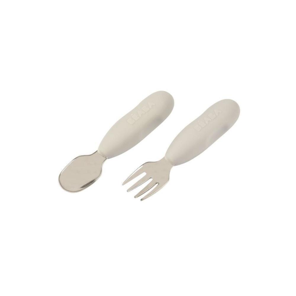 Beaba - Pre-Cutlery Spoon And Fork Set - Velvet Grey - 2pcs