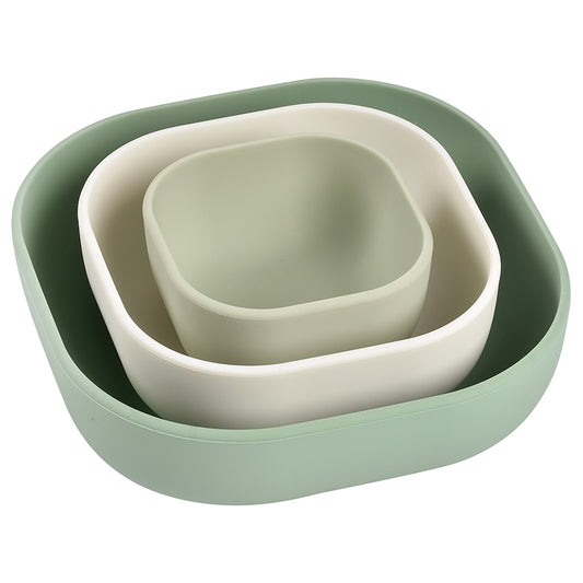 Beaba - Silicone Nesting Bowls - Sage Green/Cotton/Misty Green - 3pcs