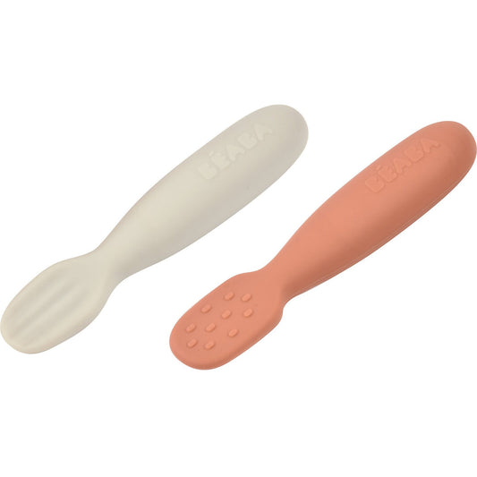 Beaba - Silicone Pre-Spoons - Terracotta/Velvet Grey - 2pcs