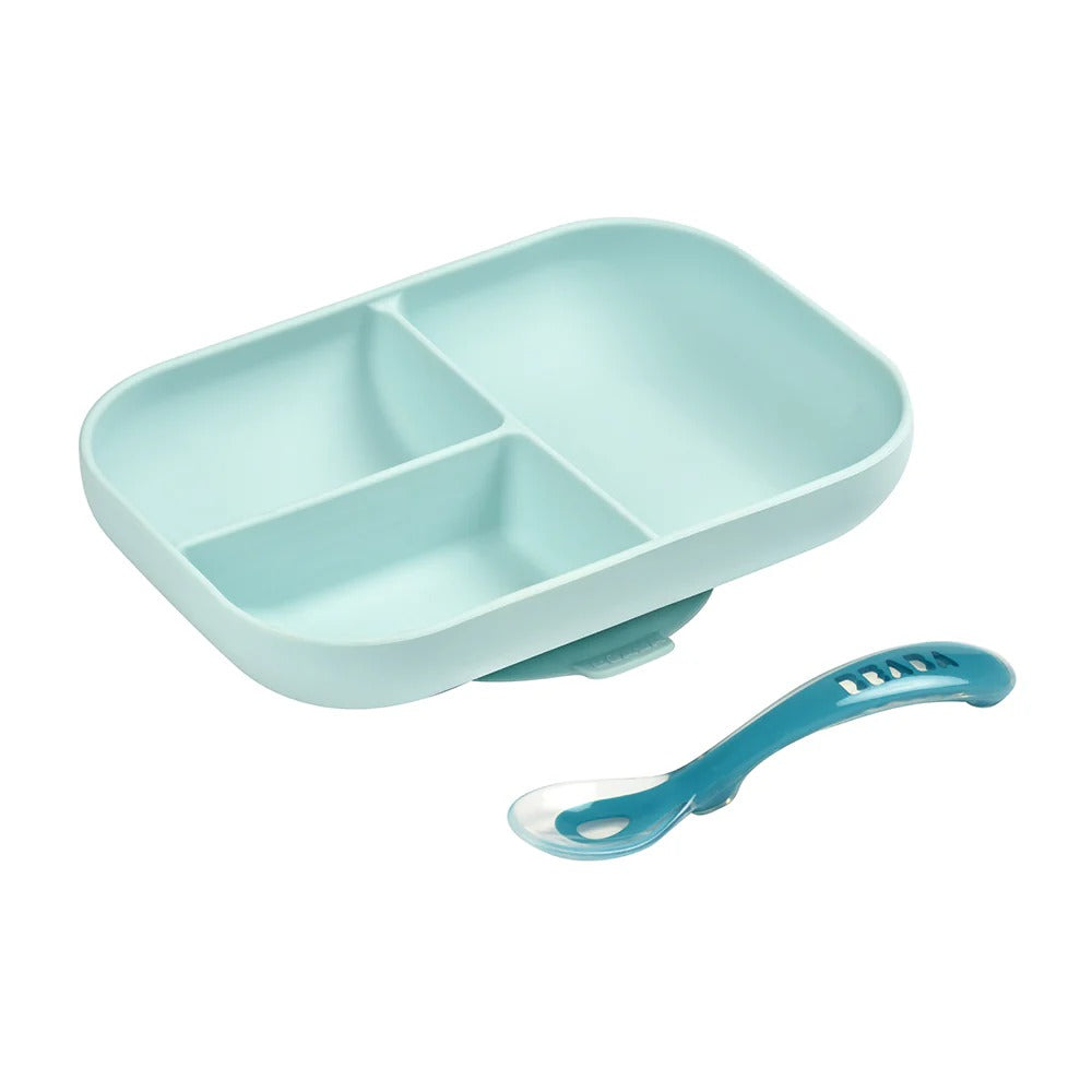 Beaba - Silicone Suction Divided Plate - Blue