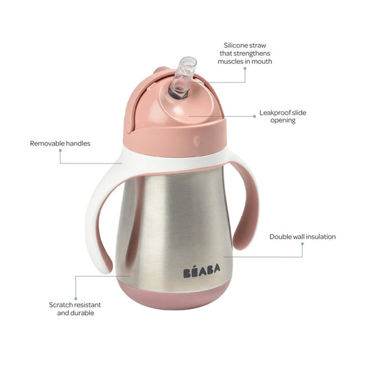 Beaba - Stainless Steel Straw Cup 250ml - Old Pink