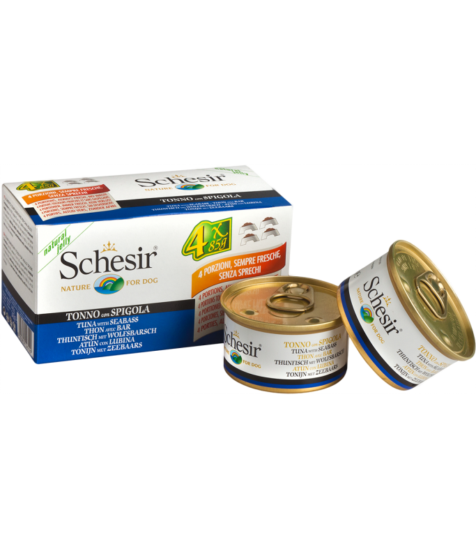 Schesir Dog Multi Pack Tuna With Seabass Wet Food In Jelly for Dogs 4x85gm