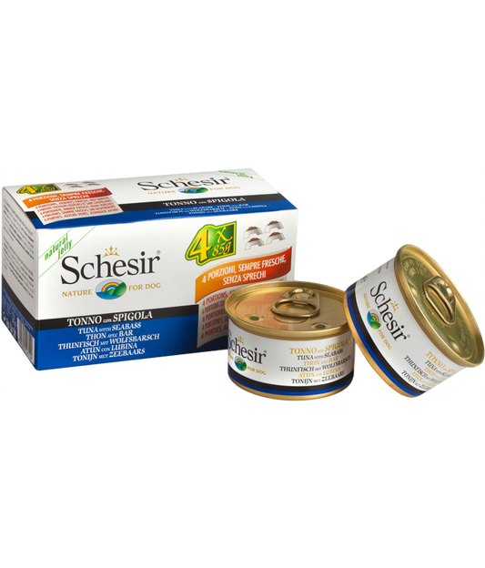 Schesir Dog Multi Pack Tuna With Seabass Wet Food In Jelly for Dogs 4x85gm