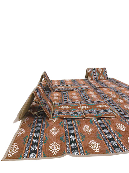 Arabic Camping Floor Carpet Folding Mat Sets with 4 Folding Chair Brown