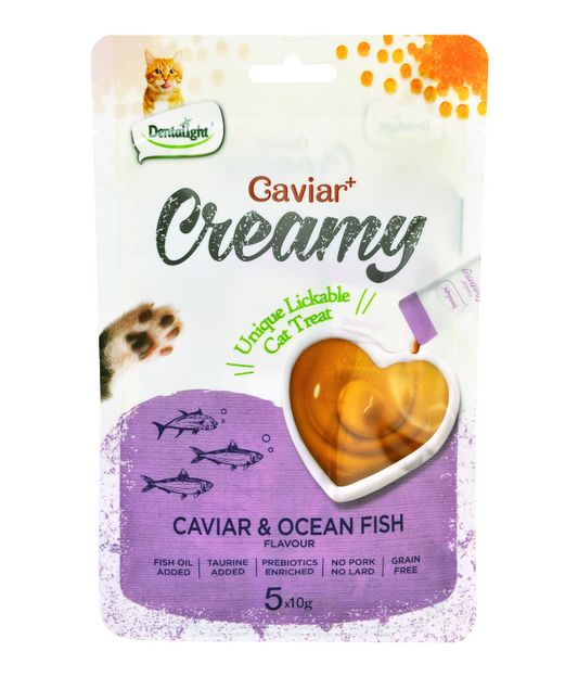 Dentalight Caviar+ Creamy Lickable Cat Treat Caviar & Ocean Fish Flavour 5pcs x 10gm