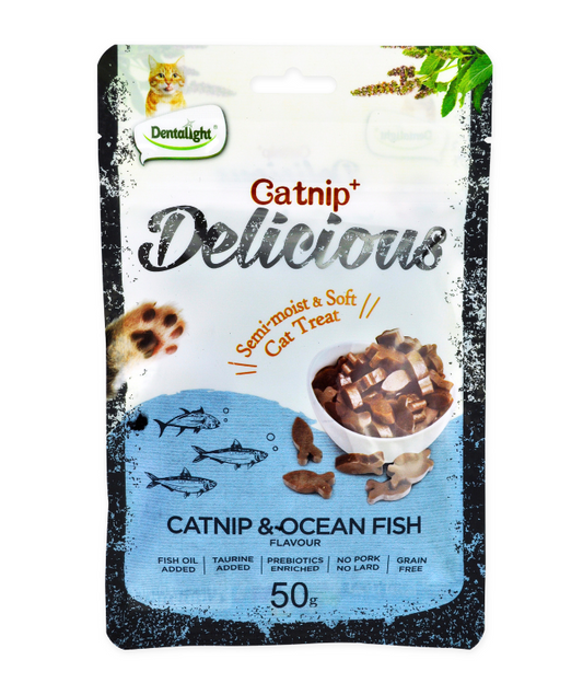 Dentalight Catnip+ Semi Moist & Soft Cat Treat Catnip & Oceanfish Flavour 50gm