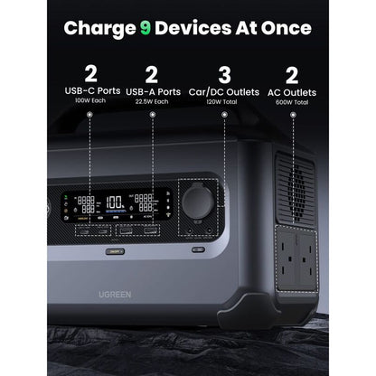 UGreen Powerroam 600W 680Wh Lifeo4 Battery Backup Solar Generator - Black