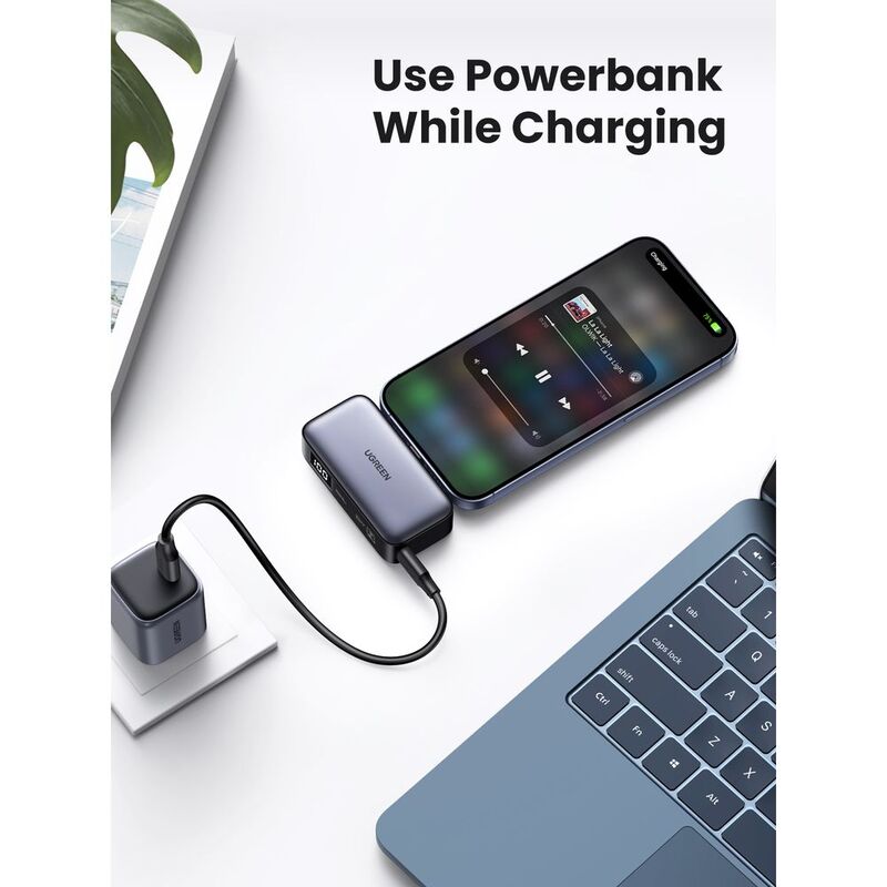 UGreen Mini Powerbank 5000mAh 20W PD Fast Charging Led Display - Port Grey