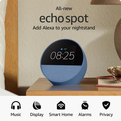 Amazon Echo Spot Smart Alarm Clock with Alexa - Ocean Blue (2024)