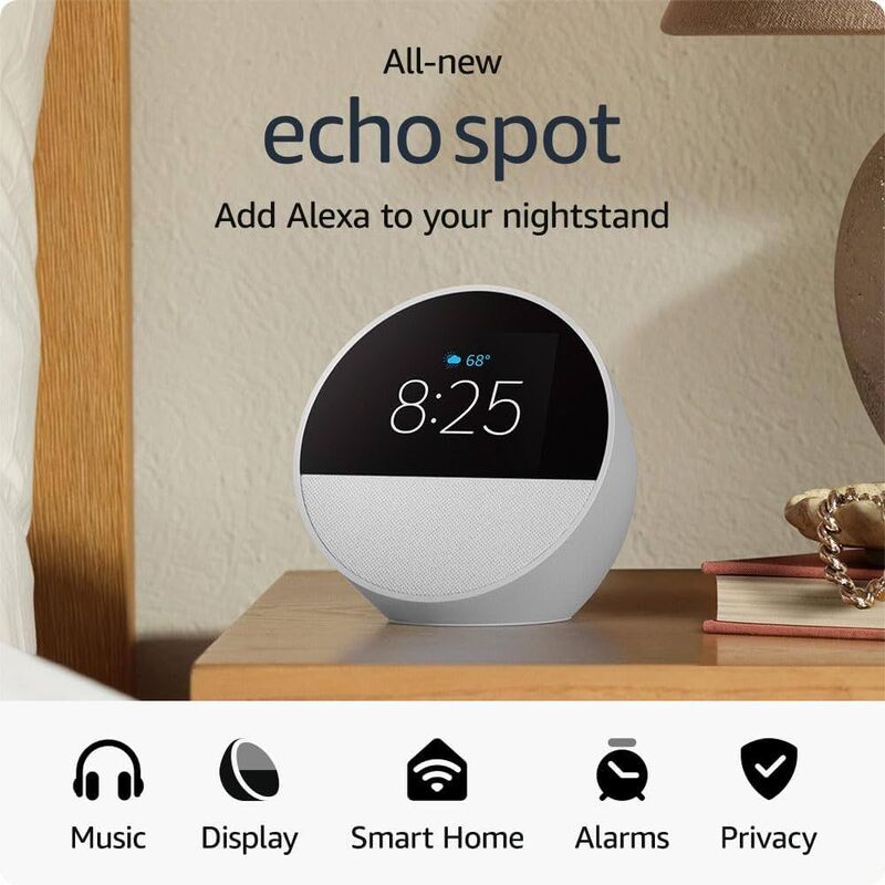 Amazon Echo Spot Wireless Speaker With Alexa Voice Control - White