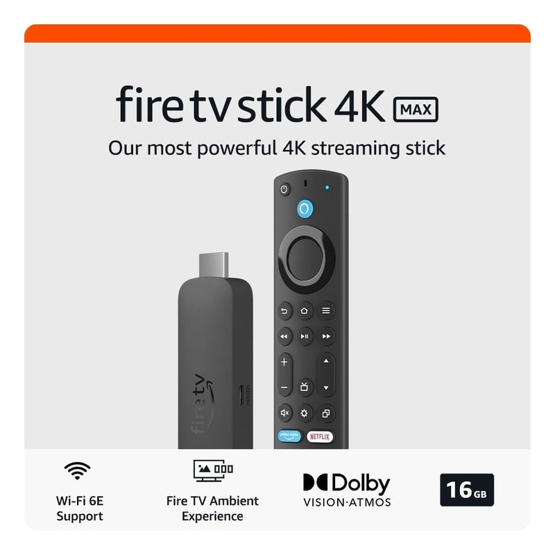 Amazon Fire TV Stick 4K Max 16GB With Alexa Voice Remote Wifi 6E