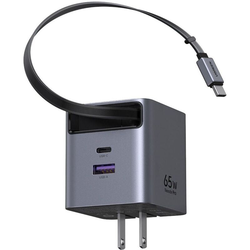 UGreen 65W Gan Fast Charger With Retractable Cable - Grey