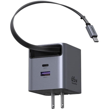 UGreen 65W Gan Fast Charger With Retractable Cable - Grey