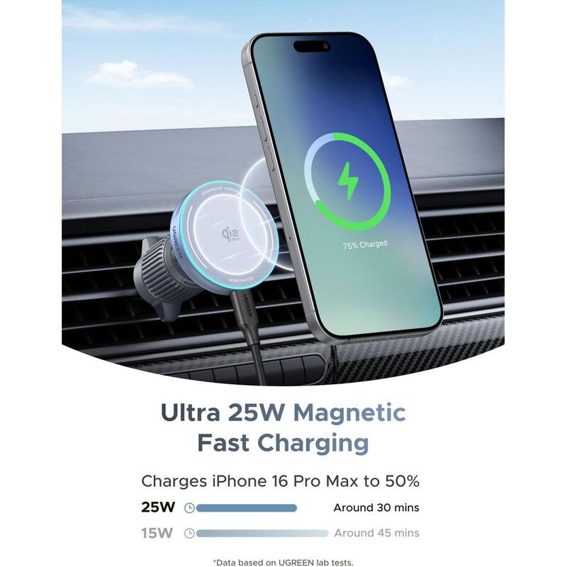 UGreen 25W Wireless Magflow Magnetic Car Charger - Space Grey