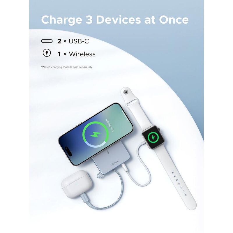 UGreen 2-In-1 Qi2.2 25W Magnetic Wireless Power Bank - Space Grey