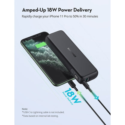 RavPower RP-Pb203 PD Pioneer 15000mAh 30W 2-Port Portable Charger USB-C Power Bank - Black