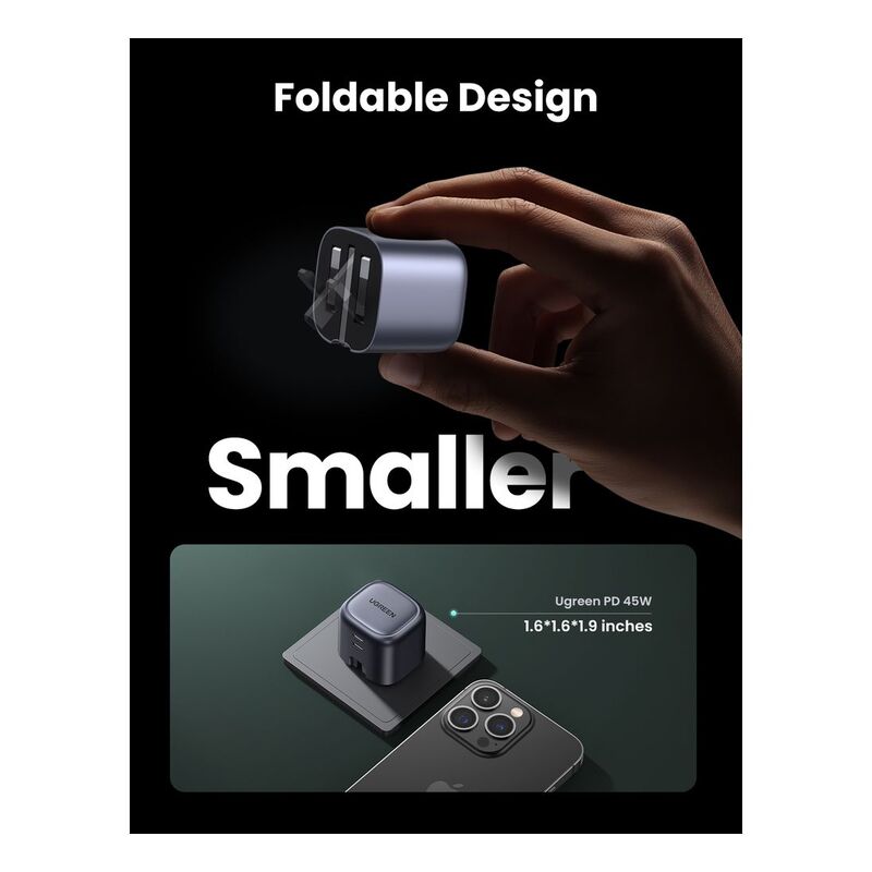 UGreen Nexode 45WPD GaN Foldable Fast Charger UK - Space Gray