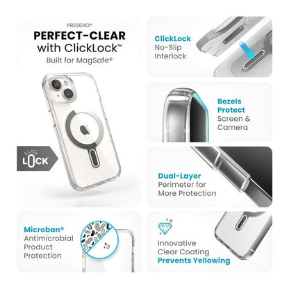 Speck Presidio Perfect-Clear Magsafe with Clicklock iPhone 15 Case - Clear