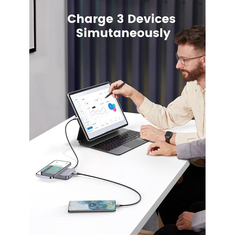 UGreen 10k mAh 15W PD 20W USB-C Port 22.5W QC 3.0 Magsafe Power Bank - Grey