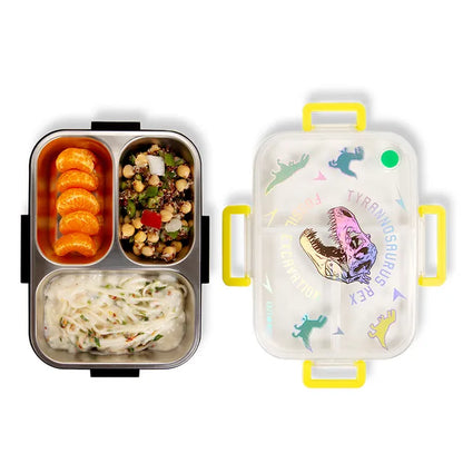 Eazy Kids - 3 Compartment Stainless Steel Bento Lunch Box - T-Rex - 800 ml