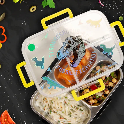 Eazy Kids - 3 Compartment Stainless Steel Bento Lunch Box - T-Rex - 800 ml
