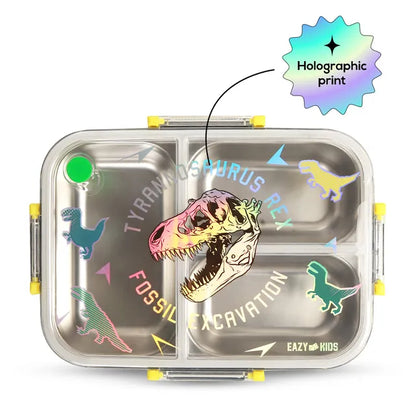 Eazy Kids - 3 Compartment Stainless Steel Bento Lunch Box - T-Rex - 800 ml