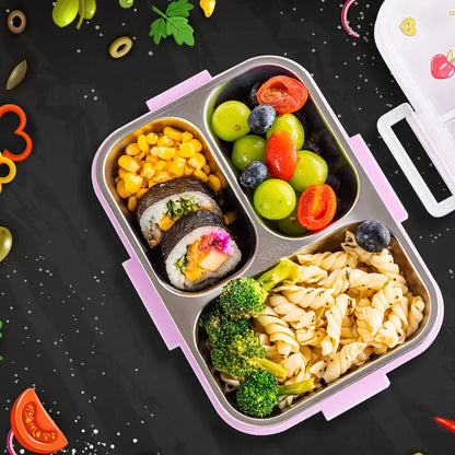 Eazy Kids - 3 Compartment Steel Bento Lunch Box 800ml - Cup Cake Purple