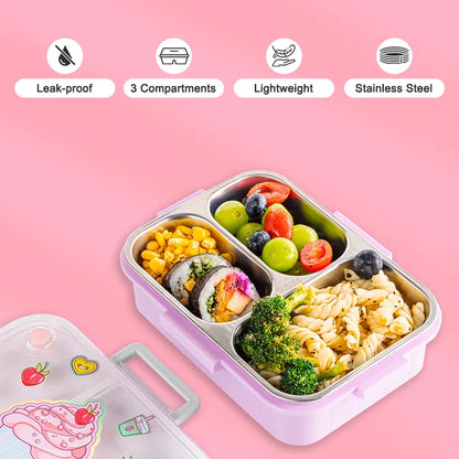Eazy Kids - 3 Compartment Steel Bento Lunch Box 800ml - Cup Cake Purple