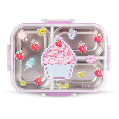 Eazy Kids - 3 Compartment Steel Bento Lunch Box 800ml - Cup Cake Purple