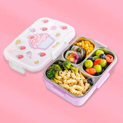 Eazy Kids - 3 Compartment Steel Bento Lunch Box 800ml - Cup Cake Purple