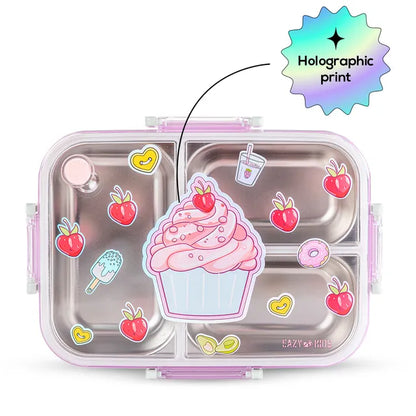 Eazy Kids - 3 Compartment Steel Bento Lunch Box 800ml - Cup Cake Purple