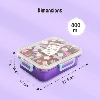 Eazy Kids - 3 Compartment Steel Bento Lunch Box 800ml - Floral Purple