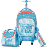 Eazy Kids - 18" 4-wheel School Trolley 3Pc Set - Flora Edition
