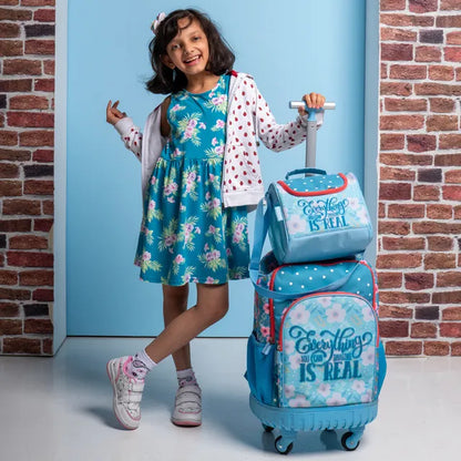 Eazy Kids - 18" 4-wheel School Trolley 3Pc Set - Flora Edition