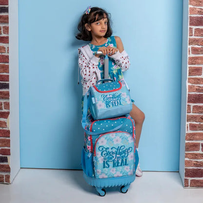 Eazy Kids - 18" 4-wheel School Trolley 3Pc Set - Flora Edition