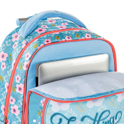 Eazy Kids - 18" 4-wheel School Trolley 3Pc Set - Flora Edition