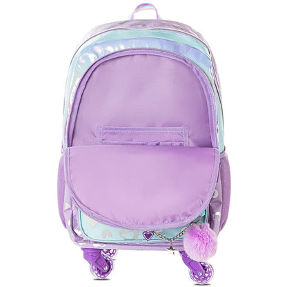 Eazy Kids - 17" 4-wheel Trolley School Bag 3Pc Set - Love Purple