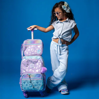Eazy Kids - 17" 4-wheel Trolley School Bag 3Pc Set - Love Purple