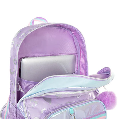 Eazy Kids - 17" 4-wheel Trolley School Bag 3Pc Set - Love Purple